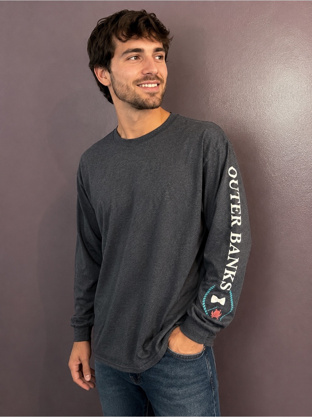 Men's Gray Outer Banks North Carolina Long Sleeve Shirt